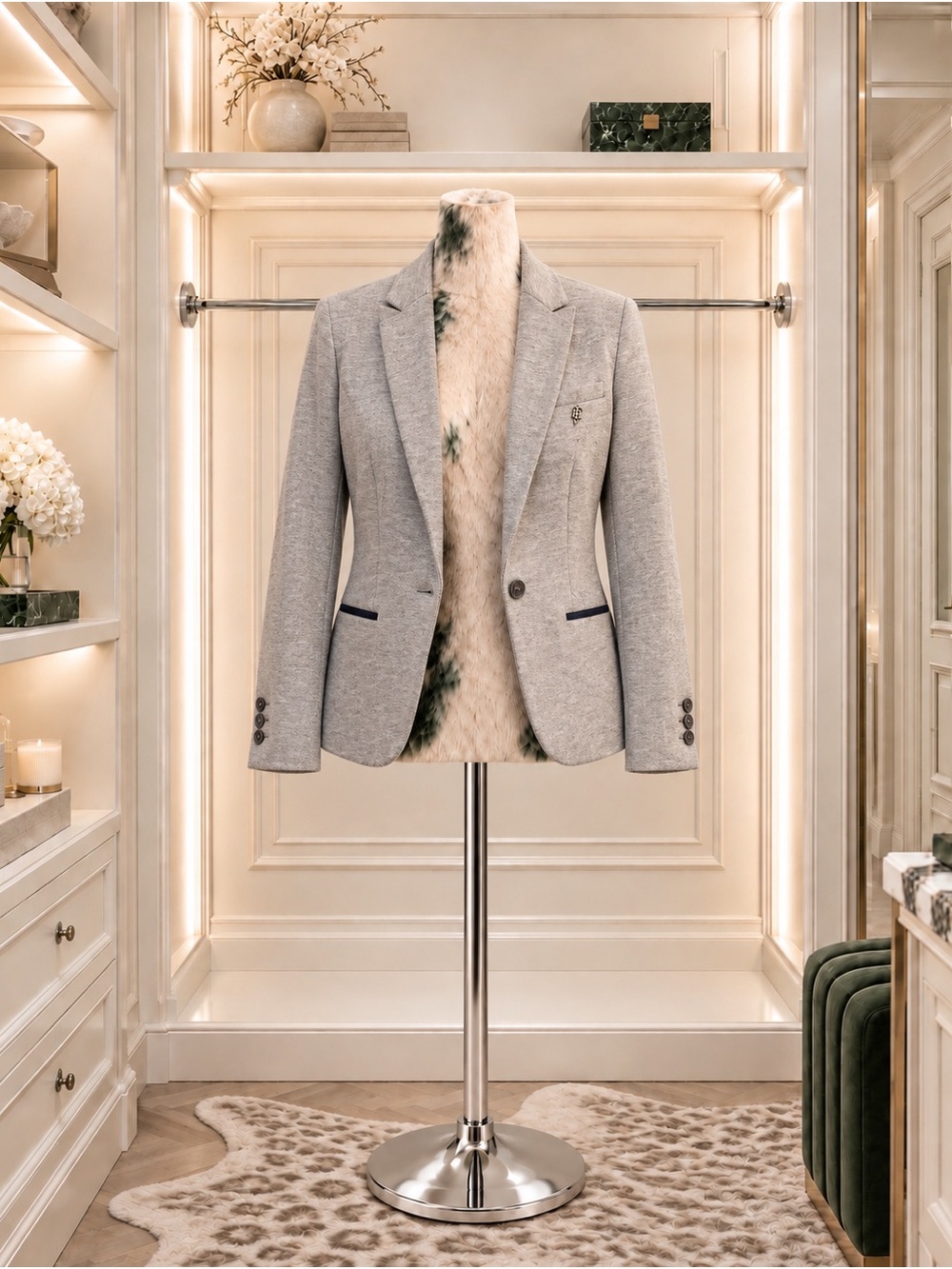 Tommy Hilfiger Light Gray Tailored Blazer with Navy Trim
